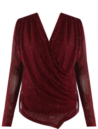 Burgundy Stud Embellished Blouse