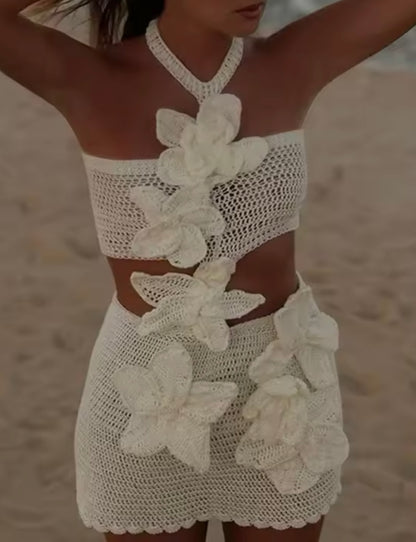 Emily Crochet Flower Beach Mini Dress