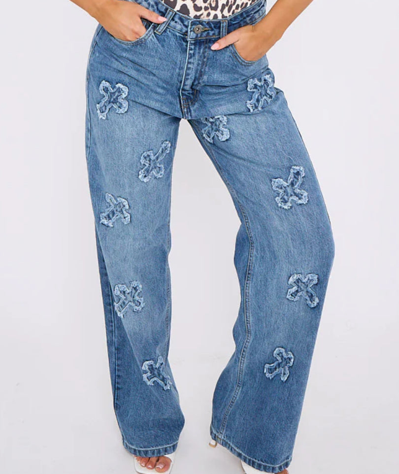 Ariella Cross Embroidered Jeans