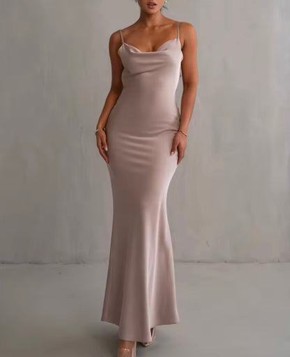 Angelina Satin Flower Back Maxi Dress