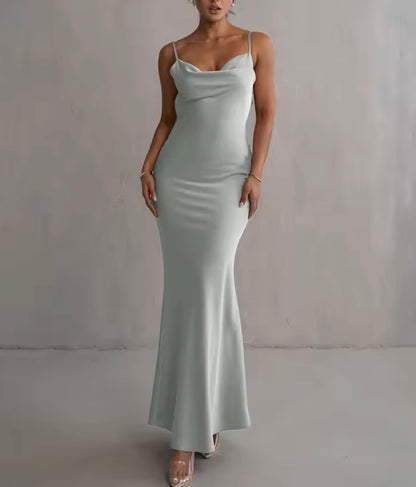 Angelina Satin Flower Back Maxi Dress