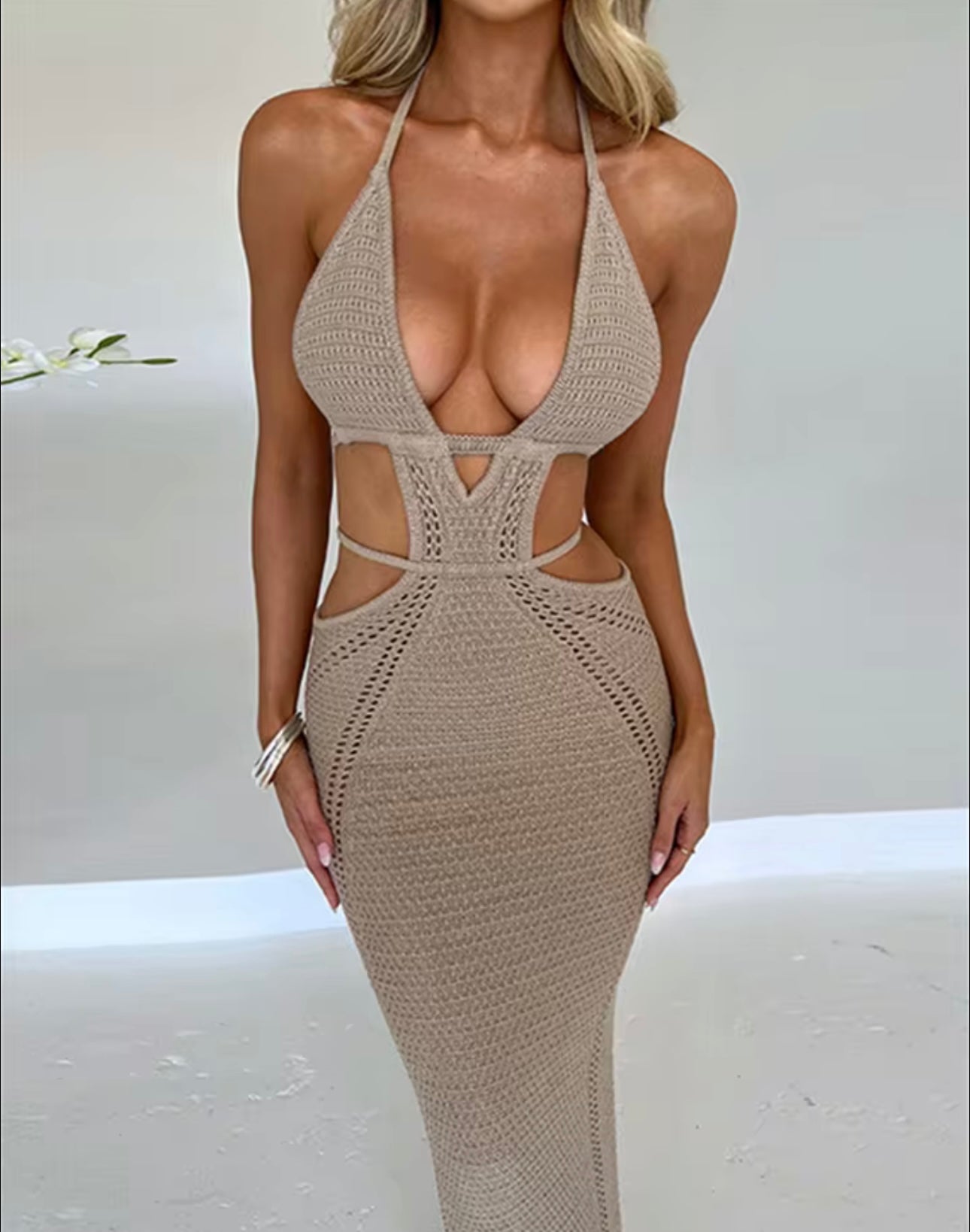 Nova Crochet Tie Halter Dress