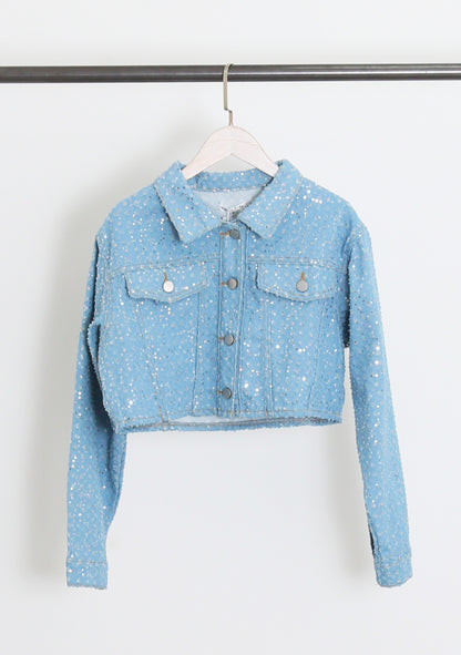 Esme Sequin Cropped Denim Jacket and Jeans Two Piece Set