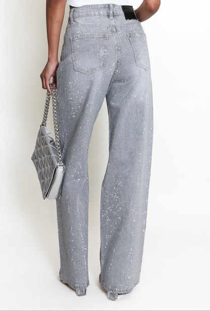 Full Diamante Embellished Wide Fit Jeans