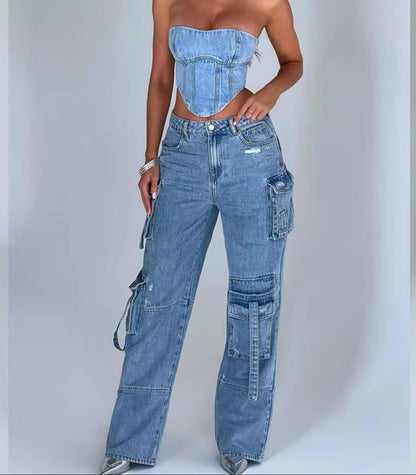 Jemma Denim Top & Jeans Two piece Set