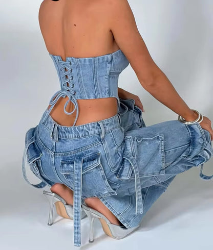 Jemma Denim Top & Jeans Two piece Set