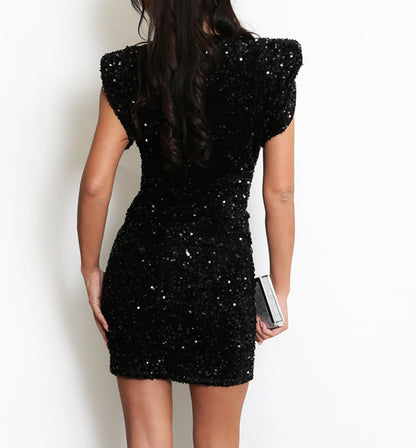 Black Cap Sleeve Sequin Mini dress