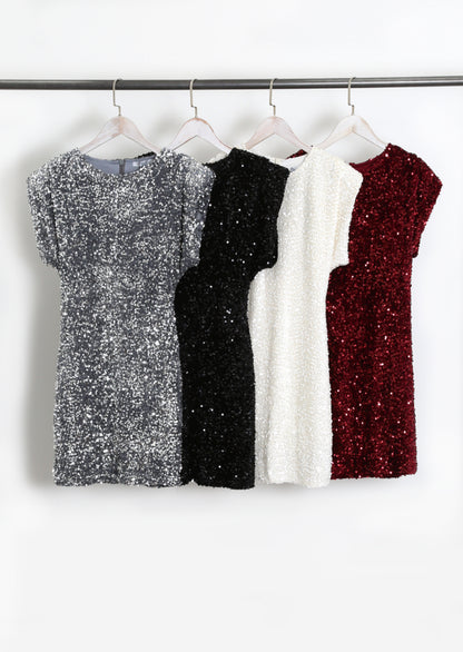 Black Cap Sleeve Sequin Mini dress