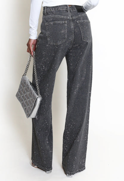 Full Diamante Embellished Wide Fit Jeans