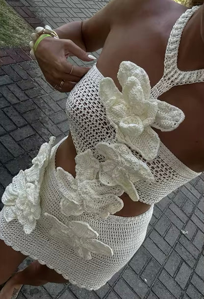 Emily Crochet Flower Beach Mini Dress