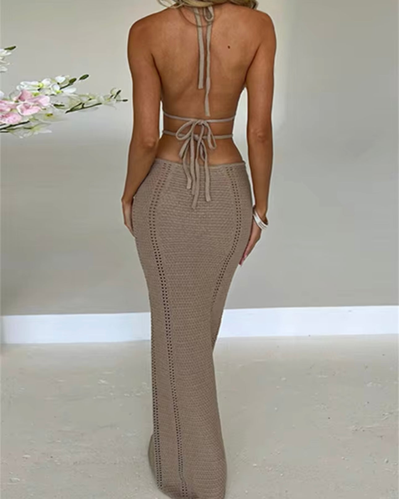 Nova Crochet Tie Halter Dress