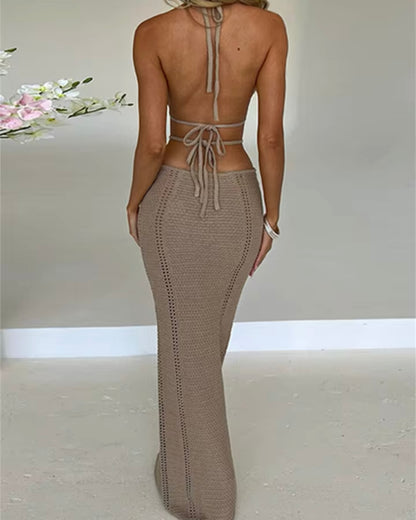 Nova Crochet Tie Halter Dress