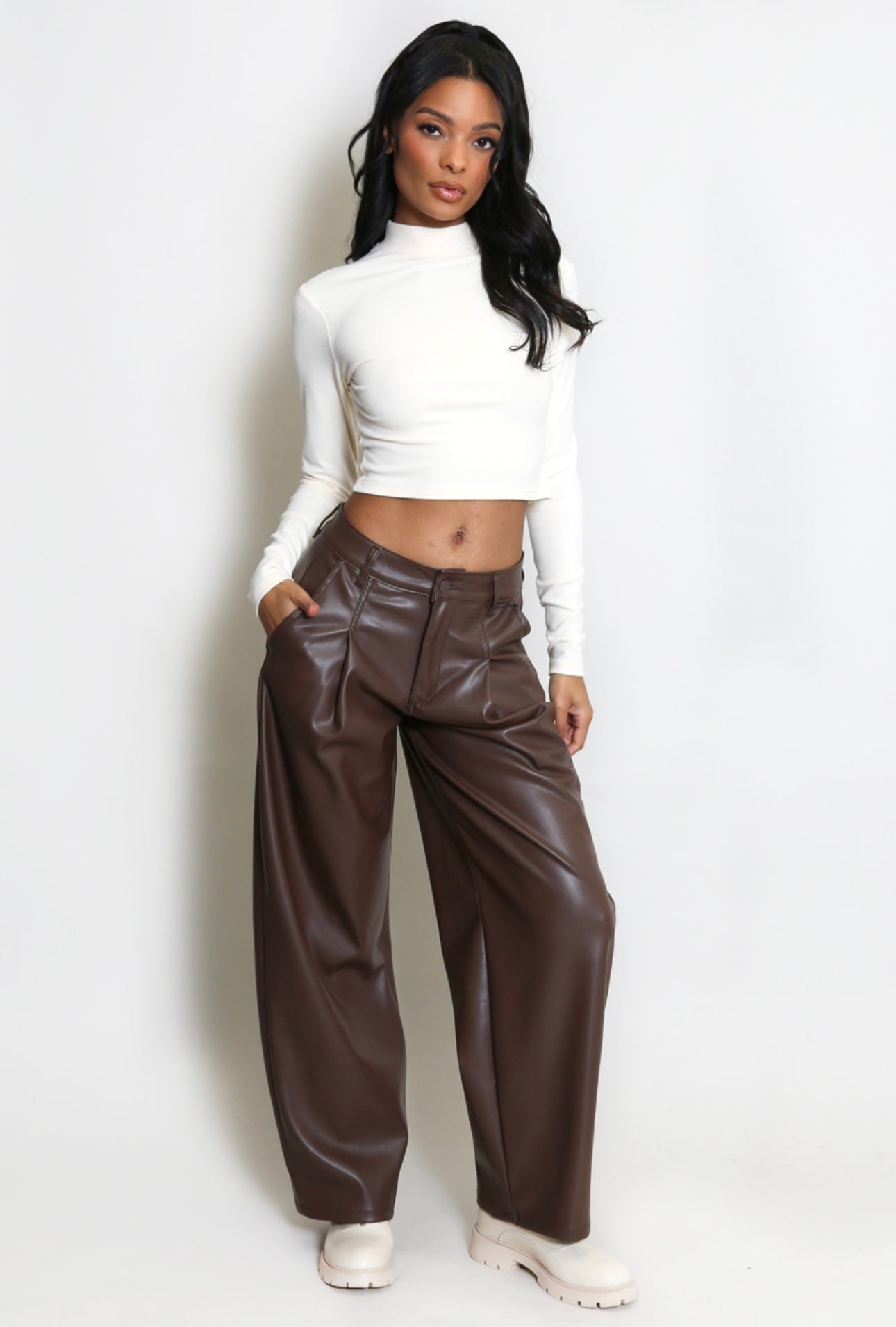 Chocolate Brown Faux Leather Balloon Trouser