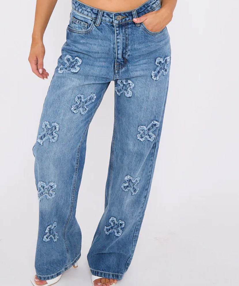 Ariella Cross Embroidered Jeans